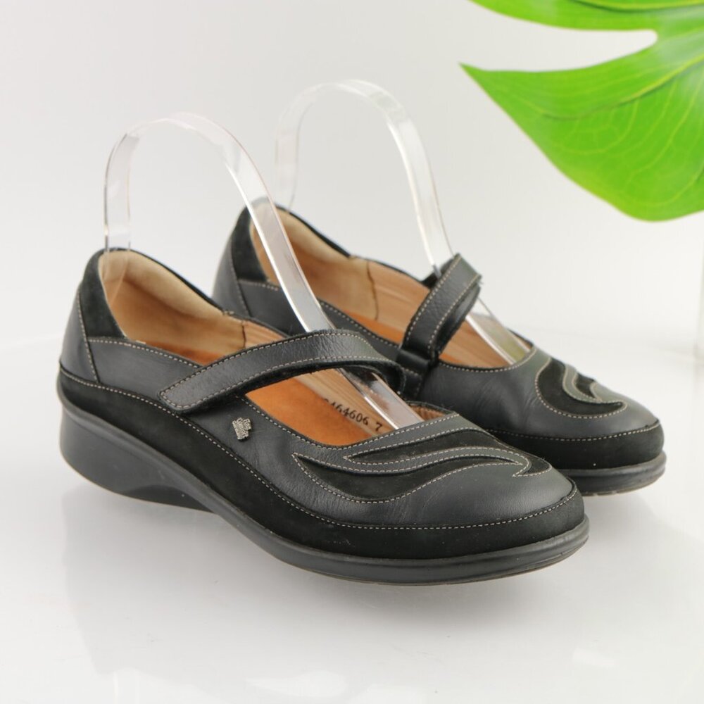 Finn Comfort Womens Glendale Mary Jane Shoe Size 37 6 Black Leather Flats Loafer